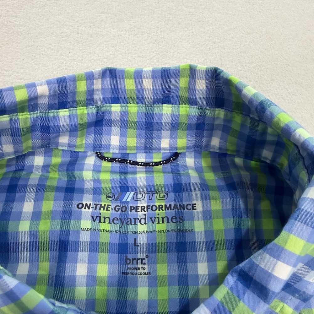 Vineyard Vines Mens Large Blue Green Plaid Long Sleeve OTG Brr Performance Shirt - Picture 4 of 6